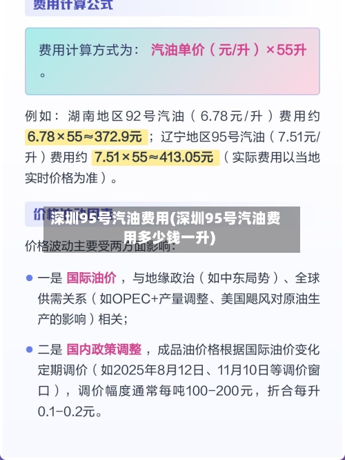 深圳95号汽油费用(深圳95号汽油费用多少钱一升)
